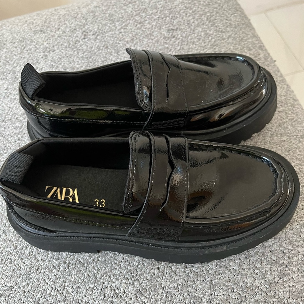 Zara Shiny Black Loafers